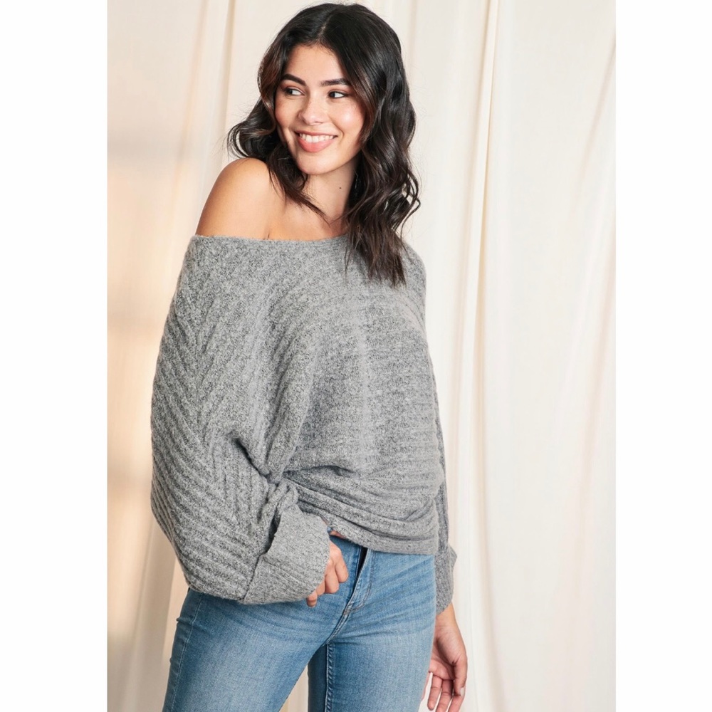 Ribbed Dolman Sleeve Multi-way Pullover